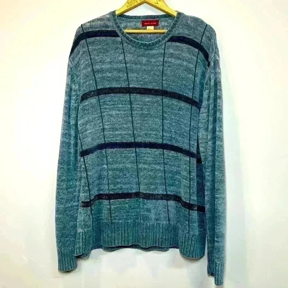 Vintage Hunt Club Sweater Men's Large Geometric Pattern Blue  Grandfather Old